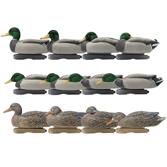 GHG Decoy Systems Pro-Grade Mallard Duck Harvester Decoys with Flocked Drake Heads, 12 Pack
