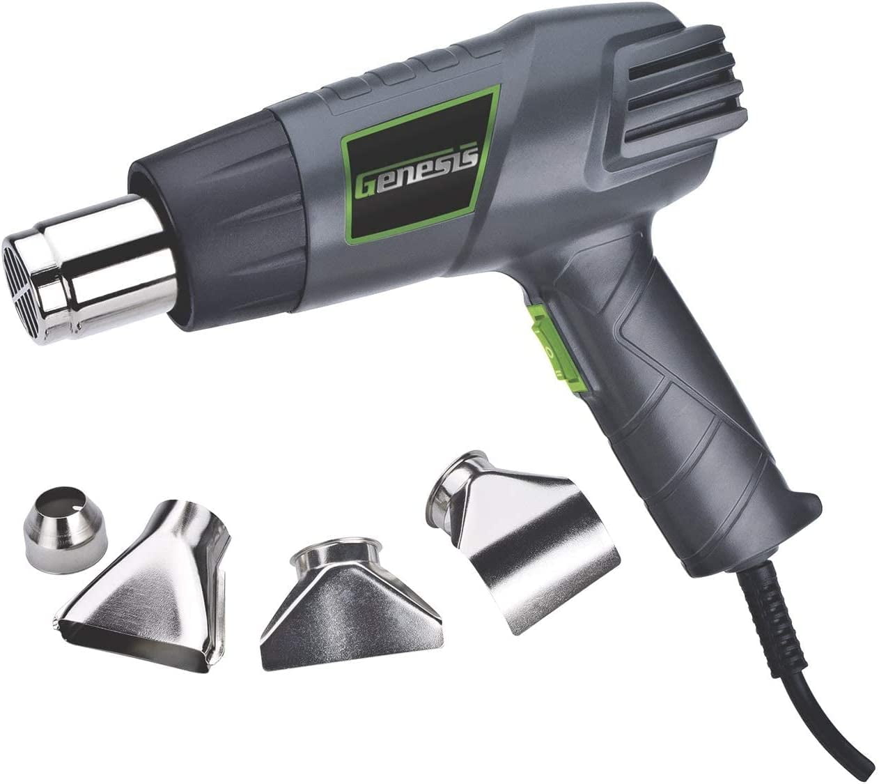 GHG1500A Dual Temperature Heat Gun Kit With Fast Heat High And Low Settings 572F/1000F, Air Reduction Nozzle, Reflector Nozzle, And Two Deflector Nozzles with 2 Year Warranty
