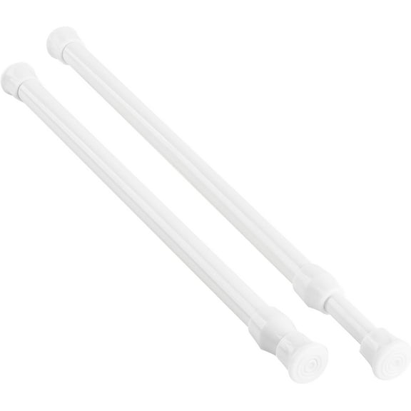 GHGSDH-2 Pack Small Spring Tension Curtain Rod 12 to 20 Inch, Thin Tension Rod No Drill for Window Cupboard Closet, White