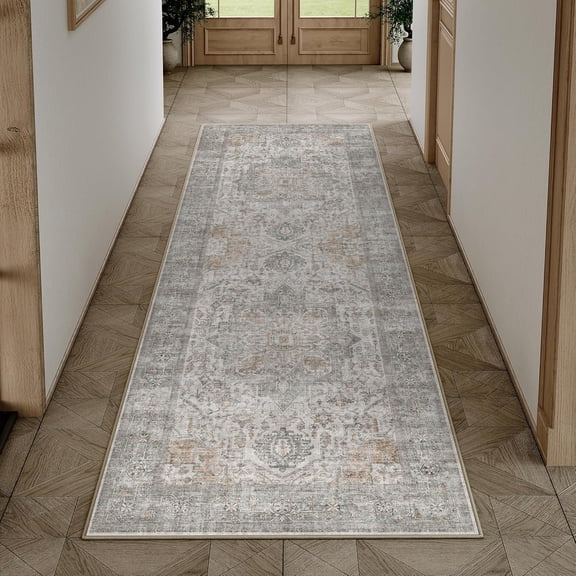 GHGSDH-2x5 Runner Rug Vintage Area Rug Light Green Washable Hallway Lightweight Chenille Rug Low Pile Carpet for Bedroom Living Room Office Dining Kitchen Laundry Non Slip