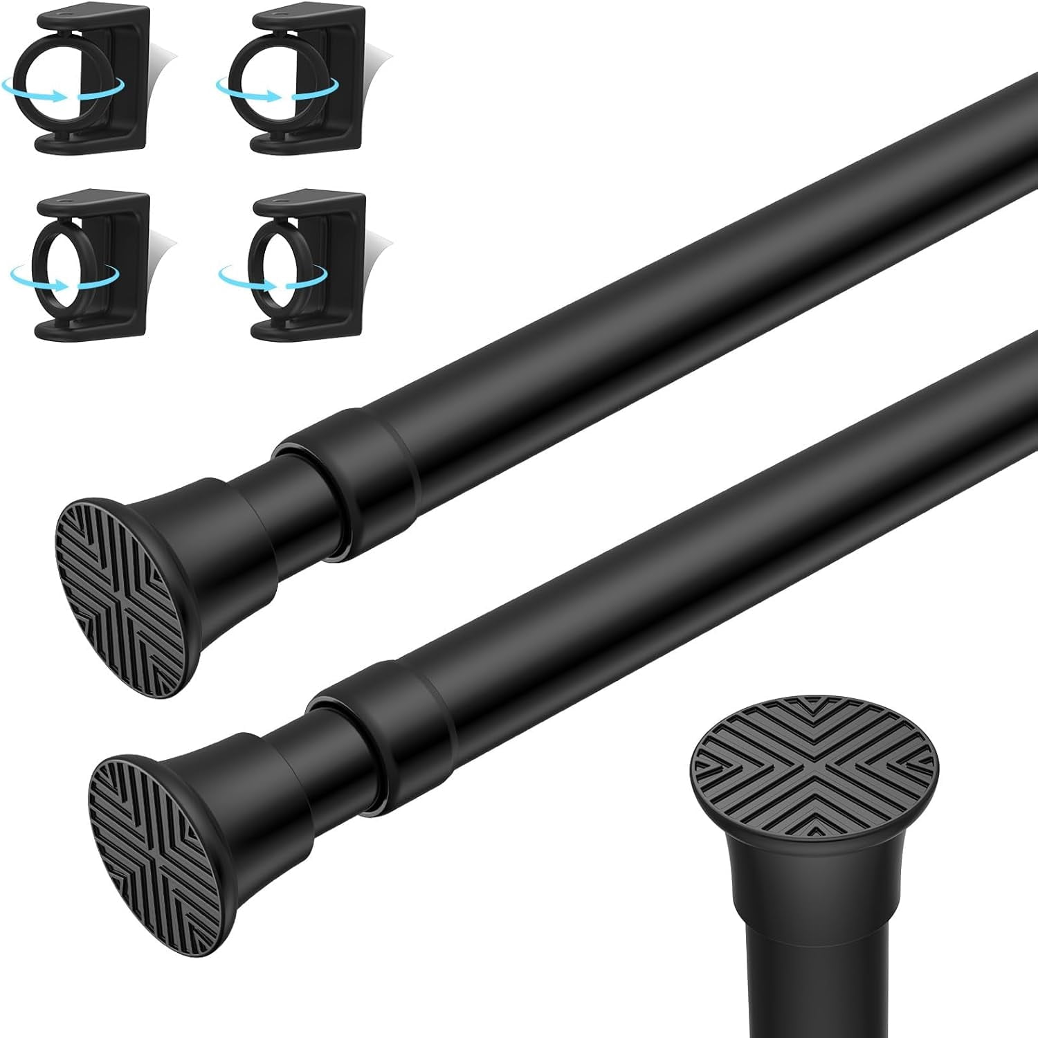 GHGSDH-4PCS Black Tension Curtain Rod 18-36 Inch Adjustable Curtain Rod