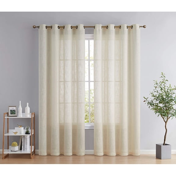 GHGSDH-Abbey Faux Linen Textured Semi Sheer Privacy Sun Light Filtering Transparent Window Grommet Short Thick Curtains Drapery Panels for Bedroom, 2 Panels (54 W x 63 L, Cream/Off White)