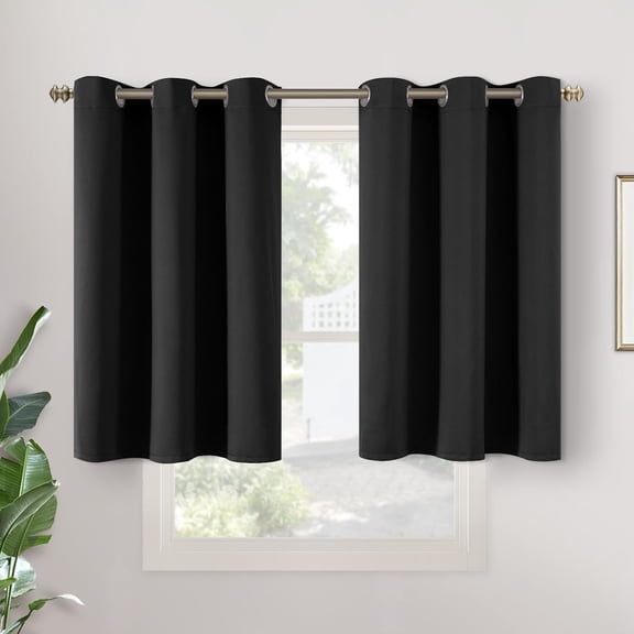 GHGSDH-Black Blackout Curtains for Kitchen Bedroom Window 42 x 36 Inch Long - Thermal Insulated Drapes with Grommet Room Darkening Privacy for Cafe Bathroom, 2 Panels
