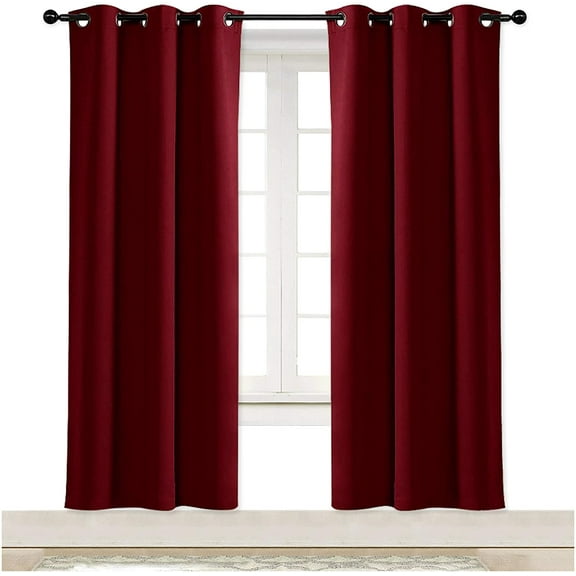 GHGSDH-Blackout Curtain Blind for Bedroom, Single Panel, W34 x L72 inches, Burgundy Red, Thermal Insulated Grommet Blackout Room Darkening Drape/Drapery