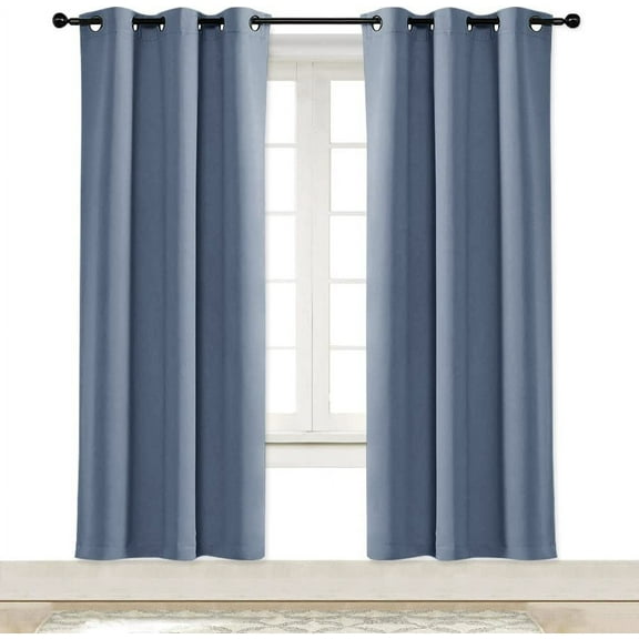GHGSDH-Blackout Curtain Blind for Bedroom, Single Panel, W34 x L72 inches, Stone Blue, Thermal Insulated Grommet Blackout Room Darkening Drape/Drapery