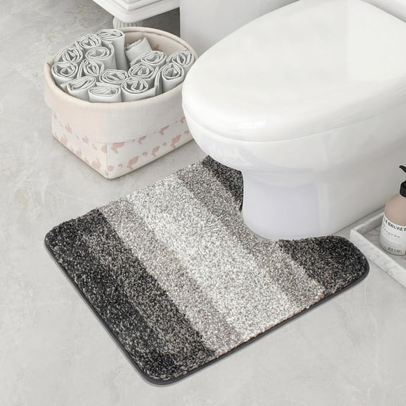 GHGSDH-Contour Rug (20 x 24, Ombre Grey) - Non Slip, Water Absorbent, Soft Microfiber Shaggy Bath Mat, Machine Washable, U Shape Toilet Rug