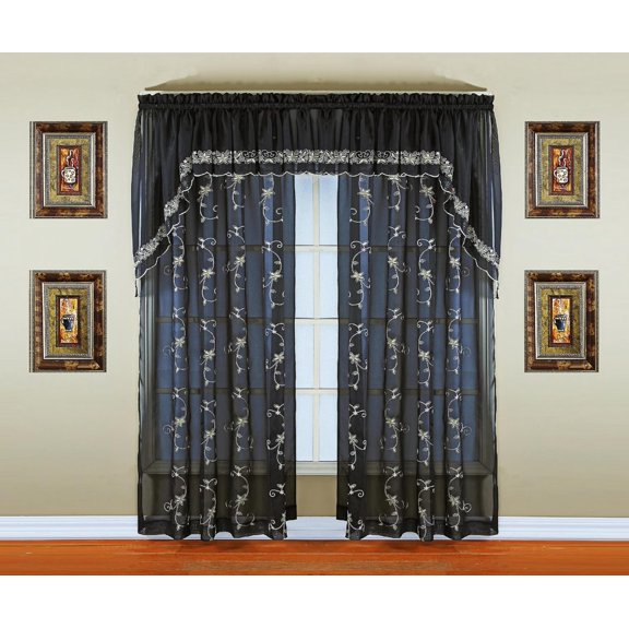 GHGSDH-, Emelia Embroidery Sheer Panel 84", Black, 59" W x 84" L