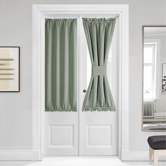 GHGSDH-French Door Curtain for Door Window, Privacy Thermal Insulated Window Covering for Patio Front Sidelight Panel, W36 x L50 inch, 1 Panel, Greyish Green