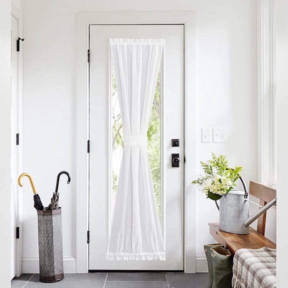 GHGSDH-French Door Curtain for Small Window, Side Window Front Curtains, Rod Pocket Sidelight Kitchen Sheer Door Shade with Tieback, 1 Panel, White, 26W X 72L