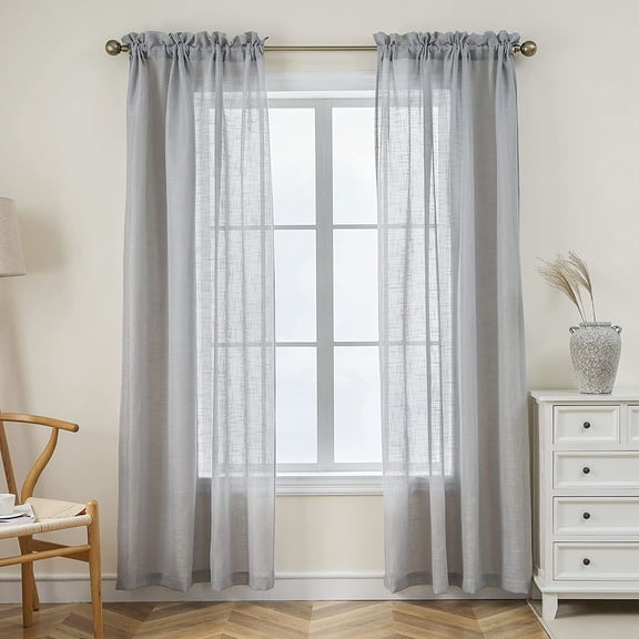 GHGSDH-Gray Sheer Curtains 72 inch Long Semi Sheer Curtain Panels Textured Window Treatment for Bedroom Living Room, 2 Panels, 54 x 72 inches Drop, Grey