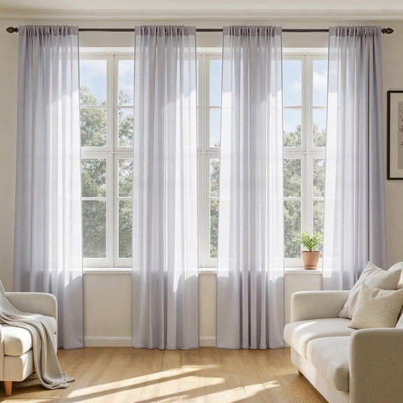 GHGSDH-Greyish Lilac Sheer Curtains 108 Inches Long, 4 Panels Set, Rod Pocket Light Filtering Window Drapes for Bedroom and Living Room, Elegant Airy Fabric, 42 x 108 Inches