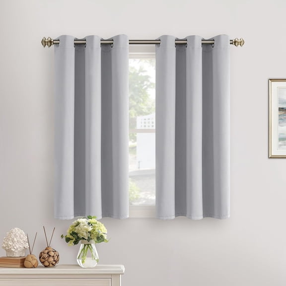 GHGSDH-Light Grey Blackout Curtains 40 Inches Length for Bedroom Kitchen Window - Short Thermal Insulated with Grommet Half Window Drapes for Basement Bathroom, 2 Panels, 34 x 40 Inch