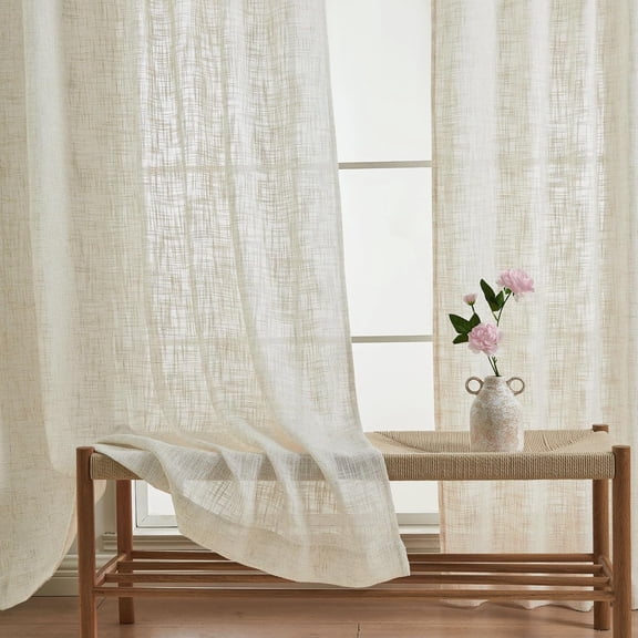 GHGSDH-Natural Semi Sheer Curtains 108 Inches Long Large Floor to Ceiling Window Curtains, Light Filtering Linen Textured Privacy Drapes, Soft Extra Long Curtain for Living Room, 52 x 108 Inch