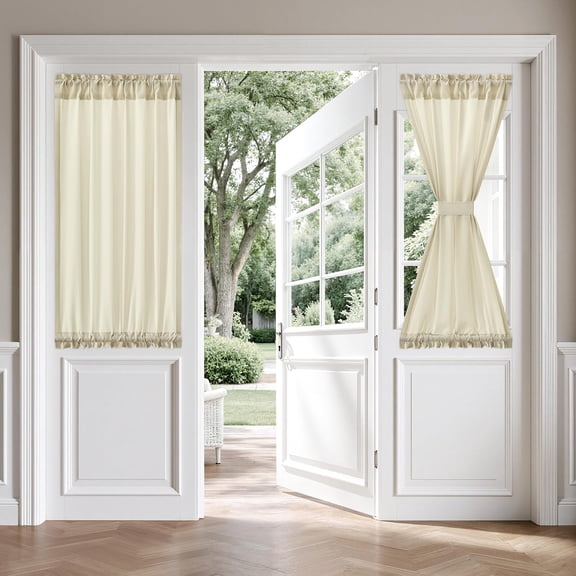 GHGSDH-Non-See-Through Sidelight Curtains for Front Door, Privacy Semi Sheer Curtains for French Doors, Light Filtering Window Drapes with Rod Pocket and Tie Back, Ivory, 26 x 40 inches, 2 Panels