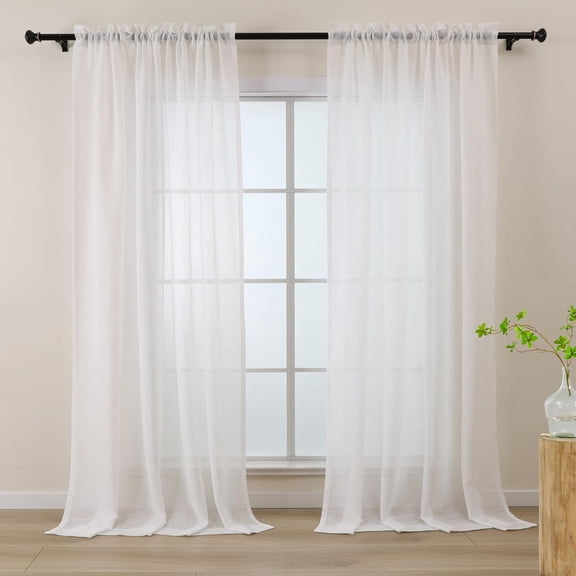 GHGSDH-Off White Sheer Curtains 84 Inches Long for Living Room 2 Panels Set Linen Look Sheer Curtains & Drapes for Bedroom Dining Room Nursery Transparent Solid Sheers Rod Pocket