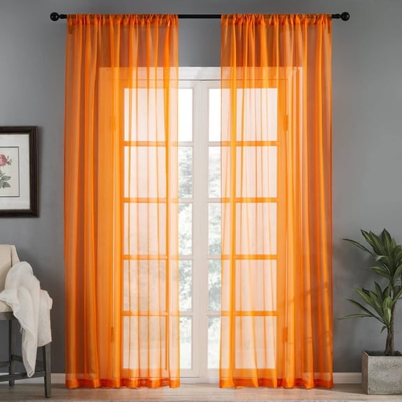 GHGSDH-Orange Sheer Curtains Kids Room 84 inches Long Sheers Nursery Voile Curtain Panels Light Filtering Living Room Drapes Bedroom Window Treatment Set 2 Panels