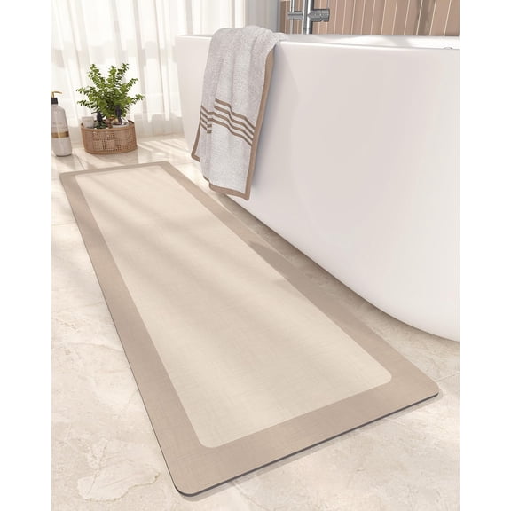 GHGSDH-Quick Dry Bath Mat Bathroom Rugs Non Slip Washable Super Absorbent Bath Mat Low Profile Bath Rug Thin Bathroom Rugs Fit Under Door for Bathtub Sink Shower Toilet, 17"x59", Beige
