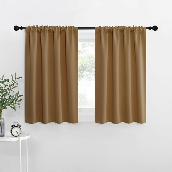 GHGSDH-RV Blackout Curtains for Camper Windows, Gold Brown, 34" x 30", Set of 2, Kitchen Curtains, Short Blackout Drapes, Thermal Insulated Rod Pocket Window Treatment Draperies for Nursery