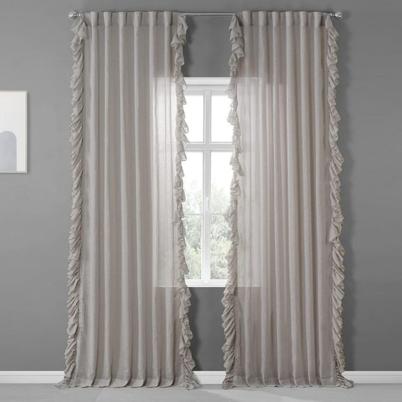 GHGSDH-Ruffle Sheer Curtains for Bedroom and Living Room 50 X 108 Linen (1 Panel), SHFLNCH-RM013-108, Tumbleweed