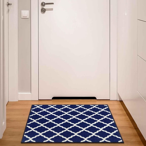 GHGSDH-Rugs for Entryway 2'3" x 3' Non Slip Trellis Small Area Rugs Durable Front Door Mat Rug Stain Resistant Entrance Rugs for Bathroom Kitchen Bedroom & Living Room, Navy