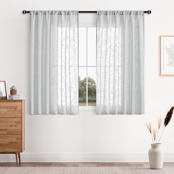 GHGSDH-Semi Sheer Curtains Linen Textured Weave Rod Pocket Living Room Voile Sheer Curtains Light Glare Filtering, Set of 2, Dove Grey, 52 x 54 Inches