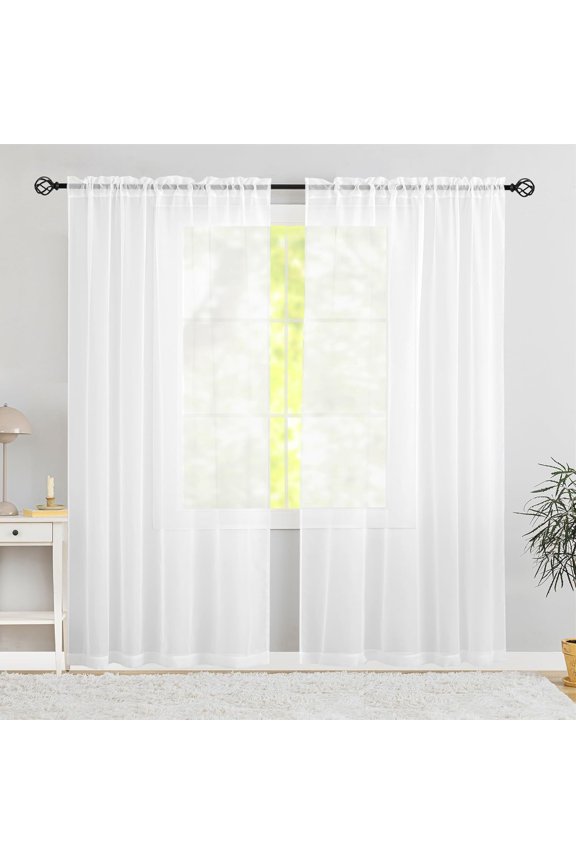 -Semi Voile White Sheer Small Curtains 45 Inches Long 2 Panels Rod Pocket Window Treatment for Living Room Bedroom Dining Room(White 38" W x 45" L)