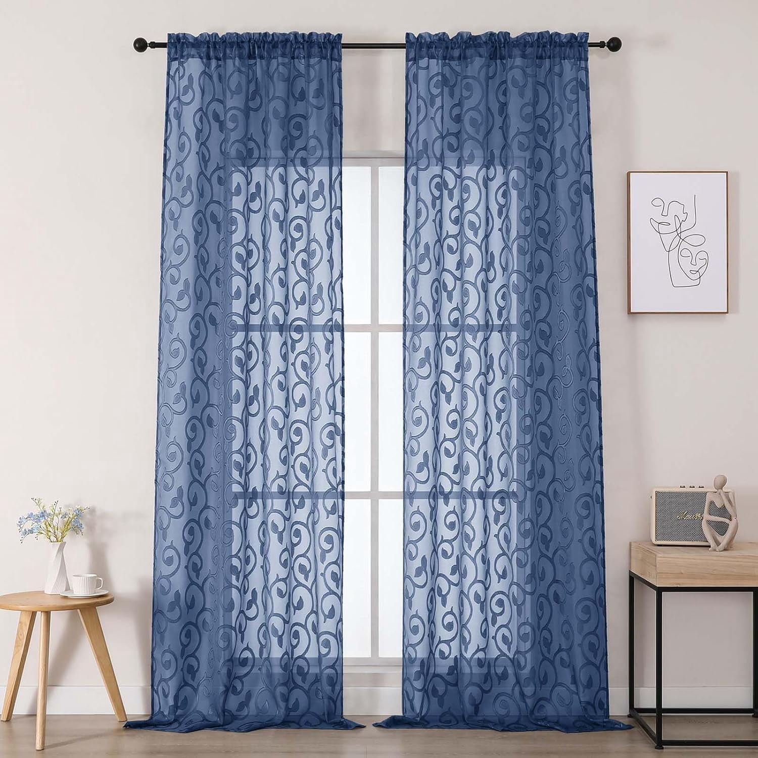 GHGSDH-Sheer Dusty Blue Curtains for Bedroom Living Room 96 Inches Long ...