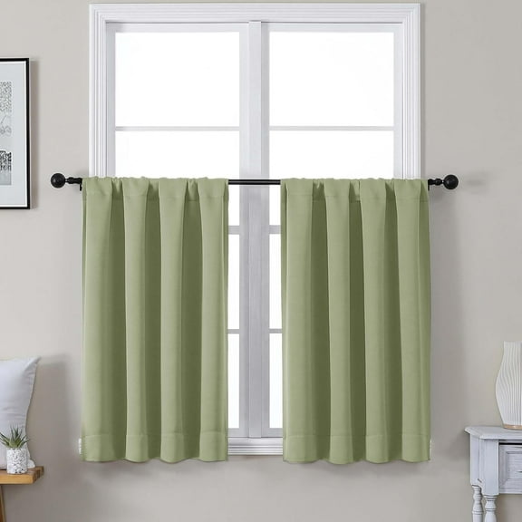 GHGSDH-Short Blackout Curtains 36 Inches Long, Small Kitchen Curtains Over Sink, Thermal Insulated Room Darkening Drapes for Bathroom Basement Patio Cabinet, 2 PCS, Each 40" Wx36 L, Sage Green
