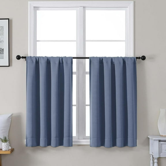 GHGSDH-Short Blackout Curtains 36 Inches Long, Small Kitchen Curtains Over Sink, Thermal Insulated Room Darkening Drapes for Bathroom Basement Patio Cabinet, 2 PCS, Each 40" Wx36 L, Denim Blue