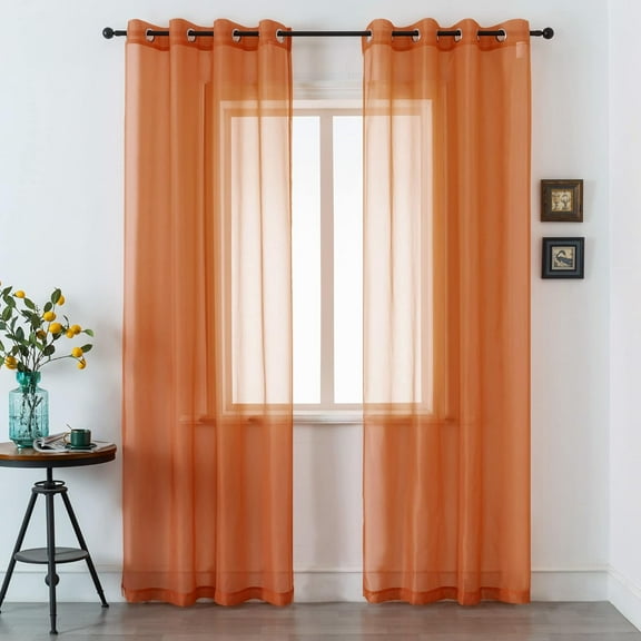 GHGSDH-Terracotta Curtains 108 Inch Extra Length for Bedroom 2 Panel Sets Grommet Sheer Curtains for Living Room 52X108 Inches Long 9 FT Rust Burnt Orange Red
