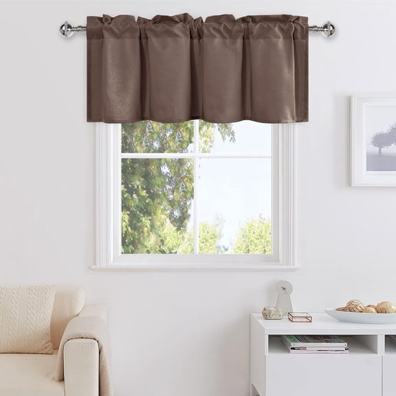GHGSDH-Valance Curtains for Living Room, Kitchen Valance Solid Short Topper, Room Darkening Curtain Valance, Rod Pocket Bathroom/Basement Curtain for Window Treatment, 1 Panel, 42 X 12 Inch, Brown