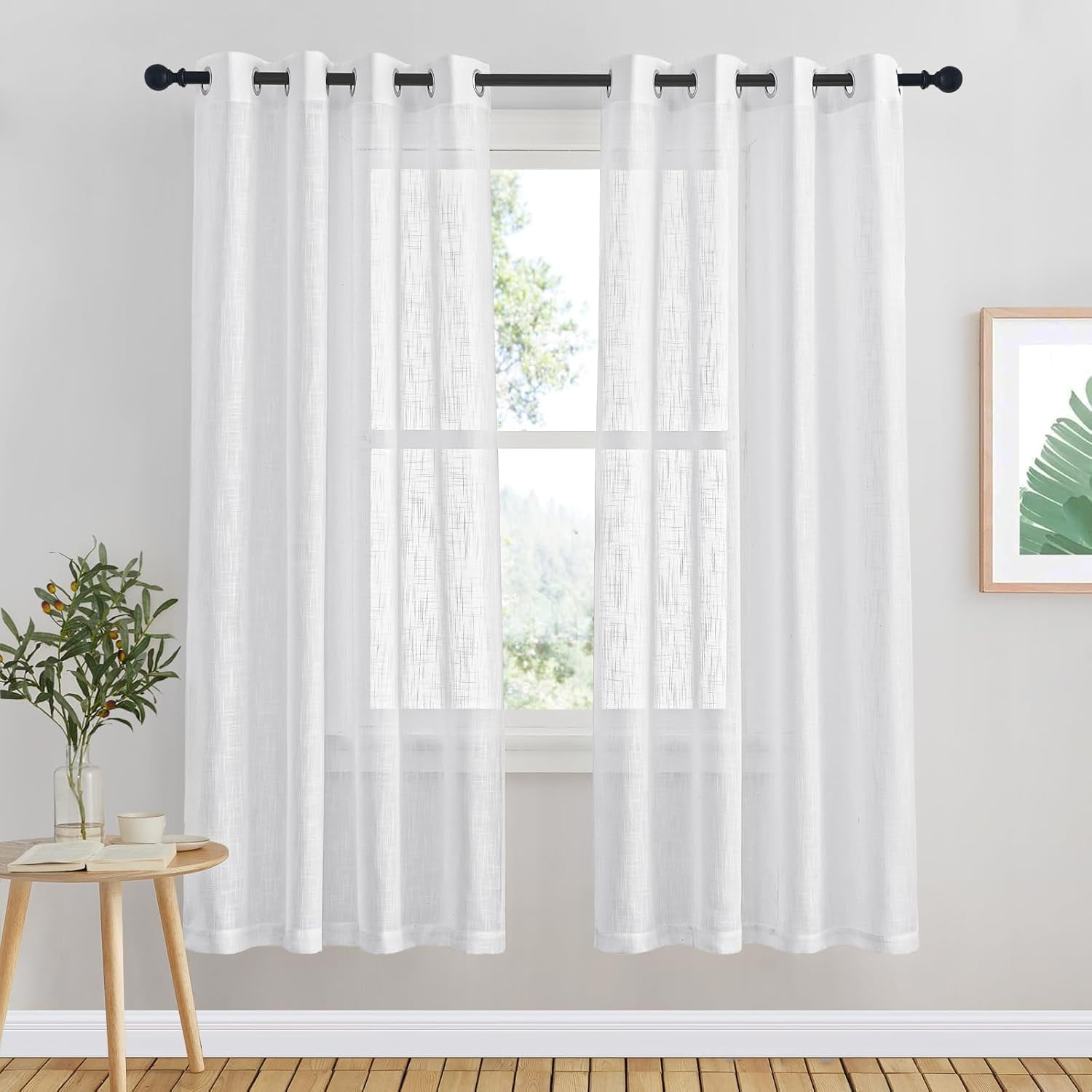 GHGSDH-White Sheer Linen Curtain for Windows 63 inch Long 1 Panel ...