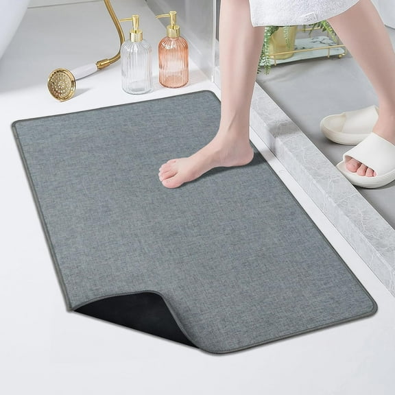 GHGSDH-Yancrop Ultra-Thin Bath Mat Roll-Up Bath Rugs Crease-Free Door Mat with Non-Slip Rubber Backing Absorbent Fabric Surface Quick Dry for Bathroom, Bedroom, Sink or Door (Grey,24"x35")