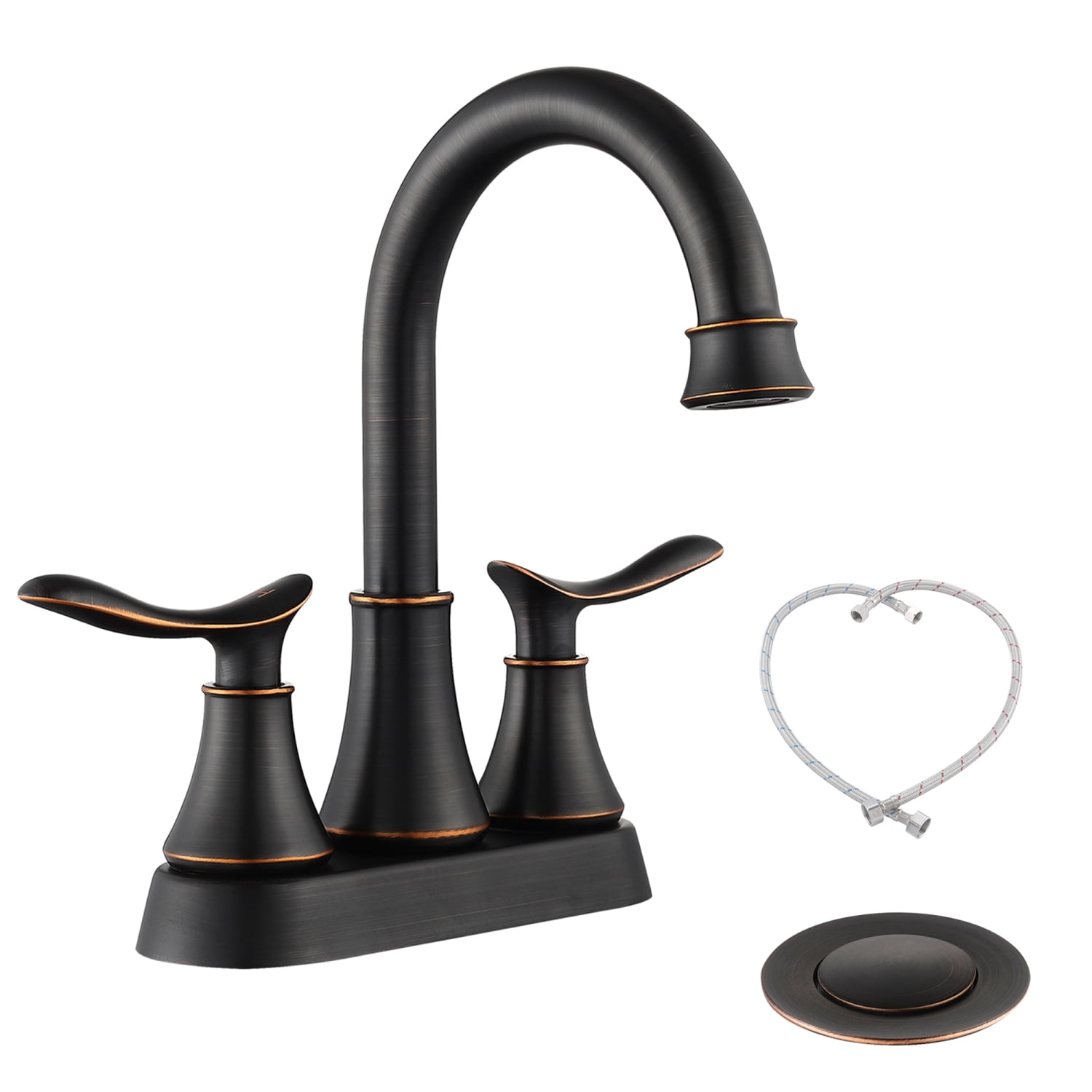 Ghgtinlb Bathroom Faucet Matt Black With Pop-up Drain & Supply Hoses 2 