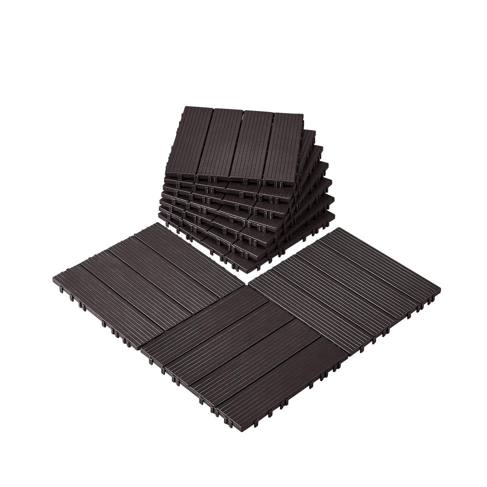 GHHKTY 10-Pack 12"x12" Interlocking Deck Tiles, Waterproof Patio Flooring, 10 sq.ft Coverage, Heavy-Duty 440lbs Load, Slip-Resistant Plastic Wood Tiles for Outdoor/Indoor  Dark Brown
