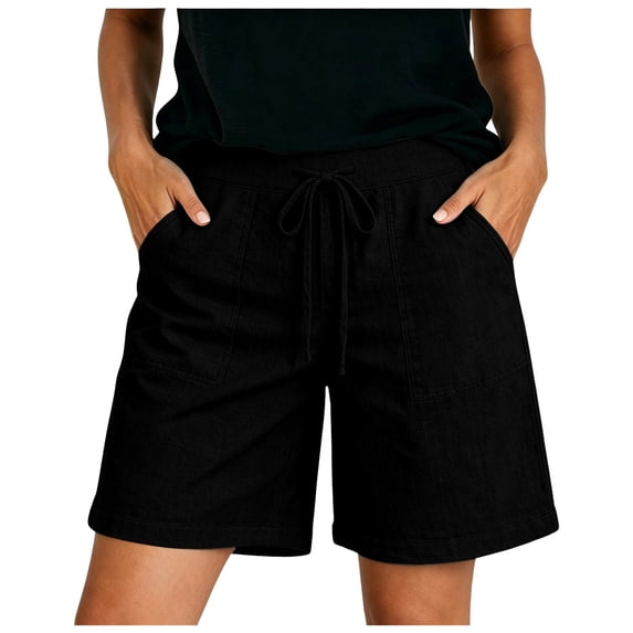 GHIIYER Bermuda Shorts for Women with Pockets High Waist Cotton Linen Trousers Summer Beach Shorts Size M