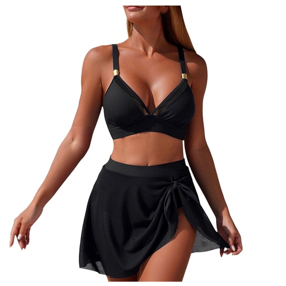 GHIIYER Bikini Sets for Women 2Pcs Bathing Suits Bikini Top with Mesh Skirts Bottom Fashion Swimwear Beach Size M