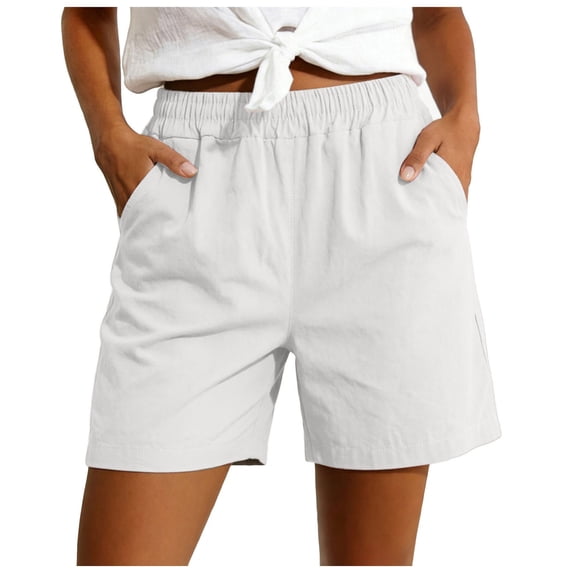 GHIIYER Cotton Hiking Shorts for Women Casual High Waisted Elastic Shorts with Pockets Summer Clothes Size 3XL