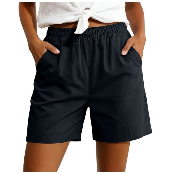 GHIIYER Cotton Hiking Shorts for Women Casual High Waisted Elastic Shorts with Pockets Summer Clothes Size XL