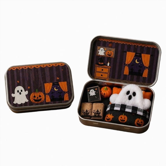 GHIIYER Halloween Ghost Tin Box Set, Mini Halloween Candy Boxes, Halloween Party Supplies A One Size