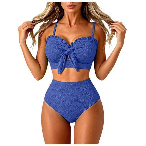 GHIIYER High Waist Bikini Sets for Women Bow Front Ruffle Seashell Swimsuit Summer Beach Bathing Suits Size 2XL