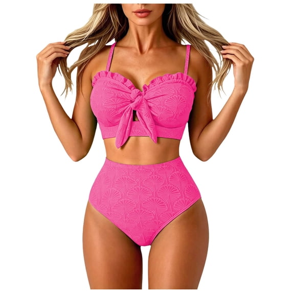 GHIIYER High Waist Bikini Sets for Women Bow Front Ruffle Seashell Swimsuit Summer Beach Bathing Suits Size XL