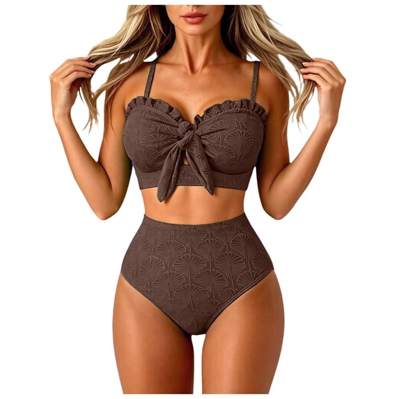 GHIIYER High Waist Bikini Sets for Women Bow Front Ruffle Seashell Swimsuit Summer Beach Bathing Suits Size Xs