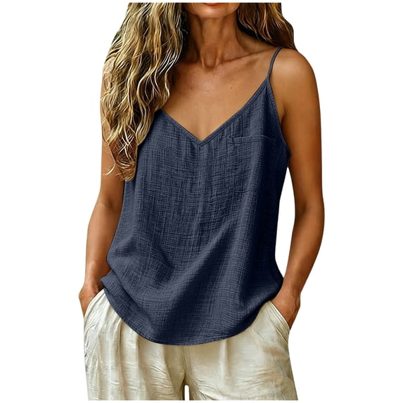 GHIIYER Sleeveless V Neck Tank Tops for Women with Pockets Solid Casual Blouses Camisole Top Size L