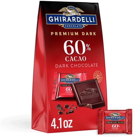 GHIRARDELLI PREMIUM DARK 60% Cacao Dark Chocolate SQUARES, 4.1 oz Bag