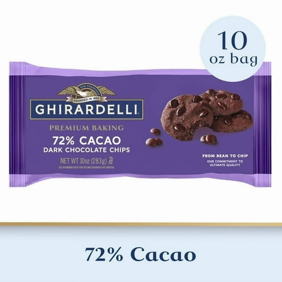 GHIRARDELLI 72% Cacao Dark Chocolate Premium Baking Chips, Chocolate Chips for Baking, 10 oz Bag pack of 2