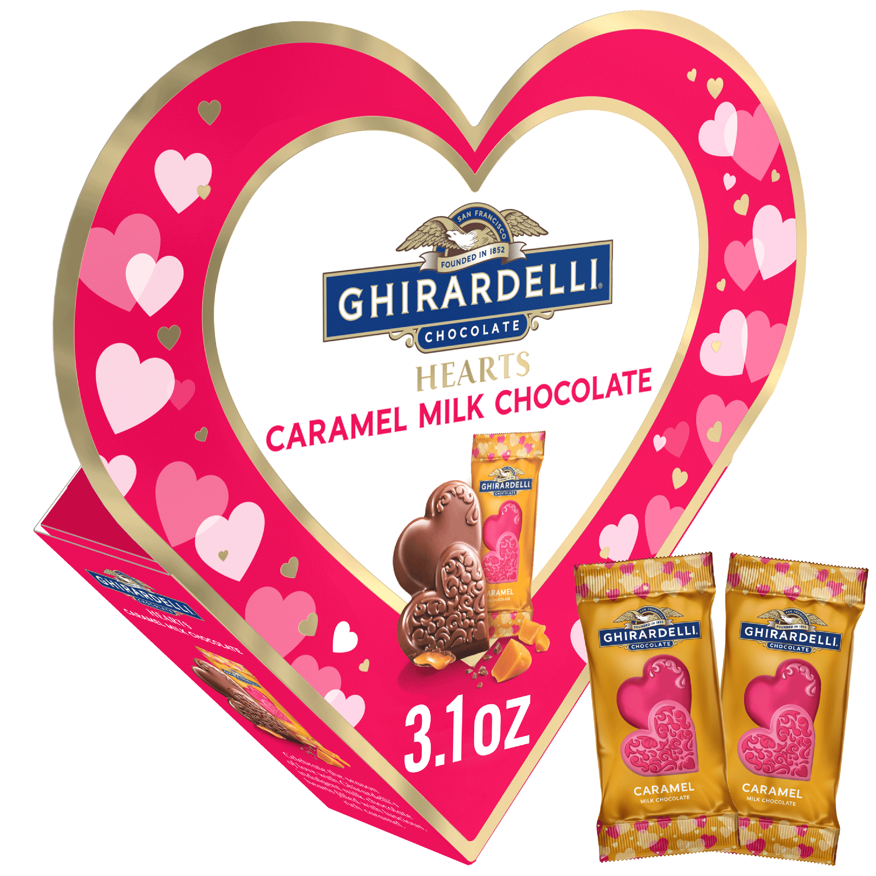 GHIRARDELLI Caramel Milk Chocolate Hearts Gift Box, 3.1 oz