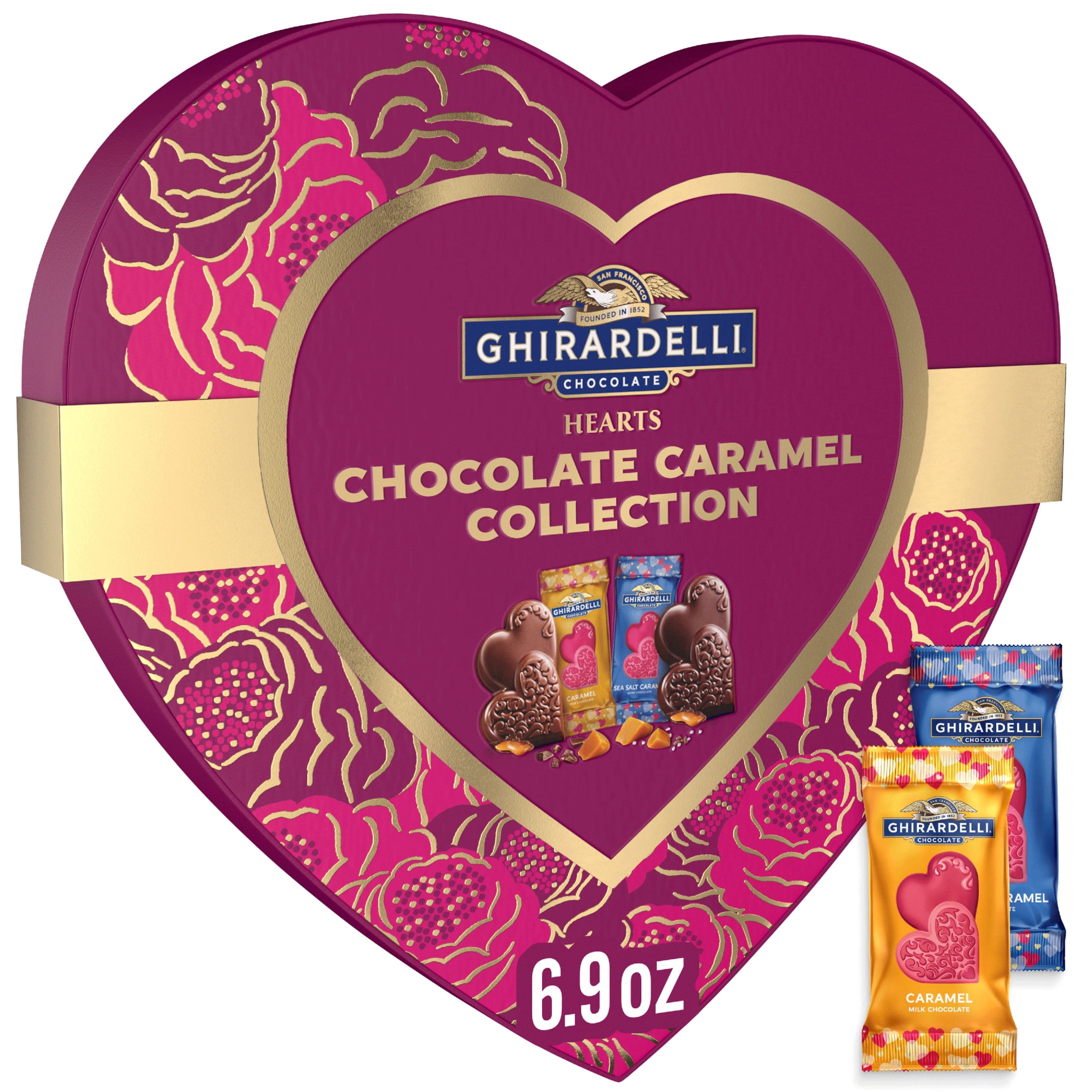 GHIRARDELLI Chocolate Caramel Hearts Collection Heart Shaped Box, 6.9 oz