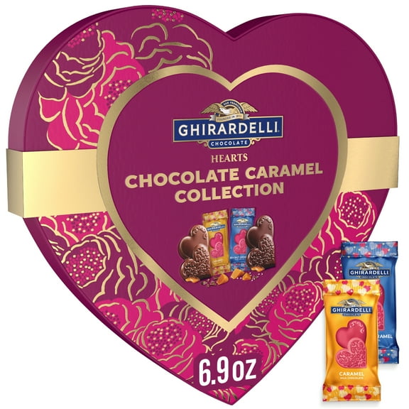 GHIRARDELLI Chocolate Caramel Hearts Collection Heart Shaped Box, 6.9 oz