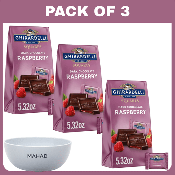 GHIRARDELLI Dark Chocolate Candy SQUARES with Raspberry Filling, 5.32 oz Bag-3 pack-with Bowel by Mahad
